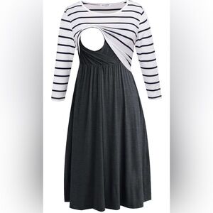 Women's Maternity Nursing Dress 3/4 Sleeve Dress for Breastfeeding